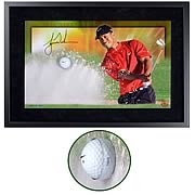 Tiger Woods Signed Chip Breaking Through Framed Display